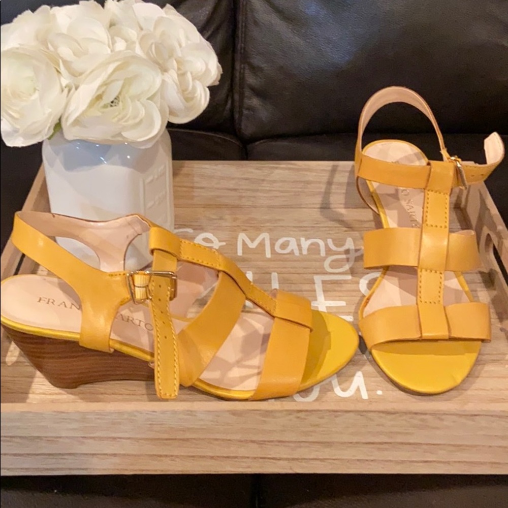 Franco Sarto mustard yellow wedges